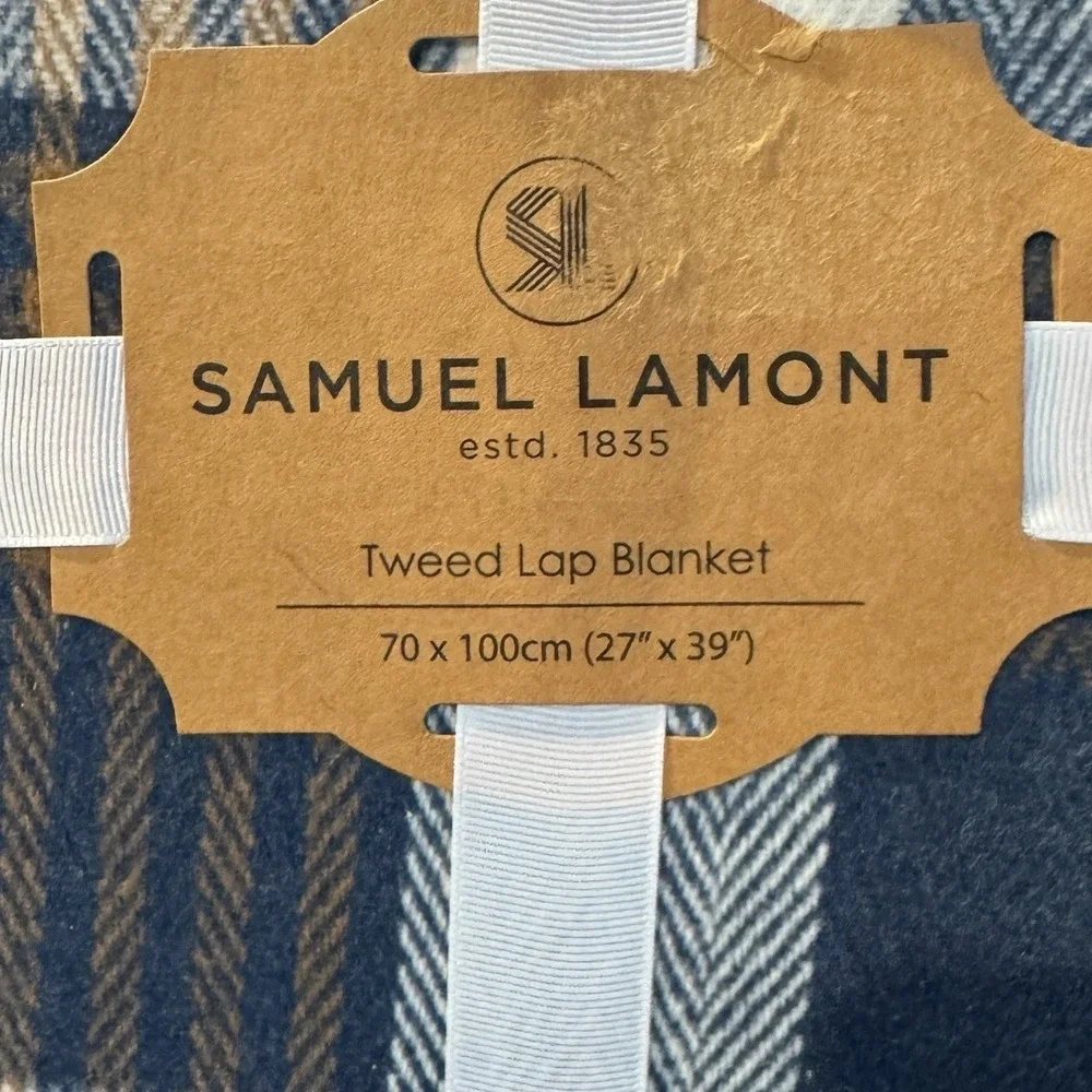 Samuel Lamont Country Lodge Blue Tweed Lap Blanket Fleece Lined Plaid 27x39 NEW